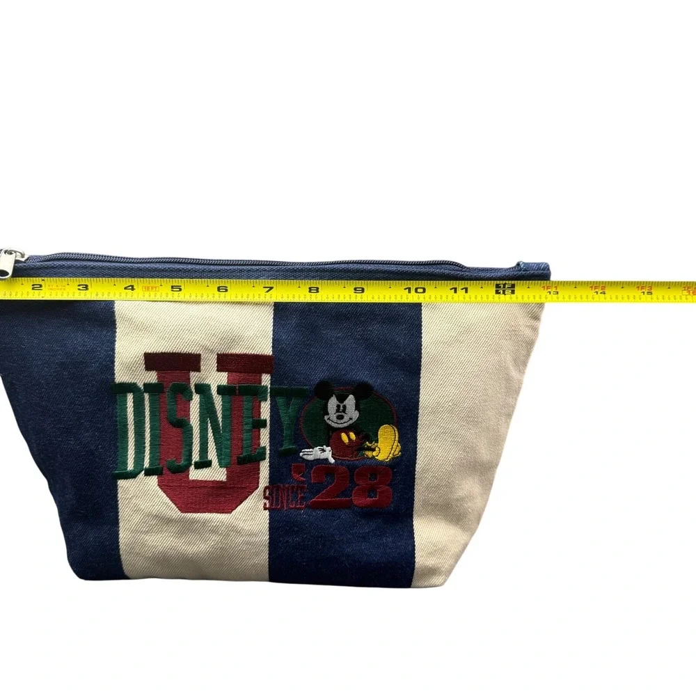 Disney Mickey Mouse Vintage Striped Canvas & Denim Cosmetic Bag Navy Cream Pouch